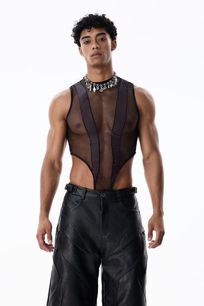 Fluid Form Sleeveless Mesh Bodysuit