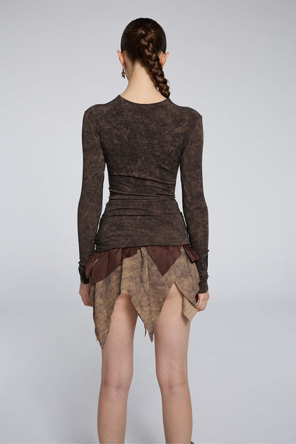 Fluid Shadow Long Sleeve Lace Up Top