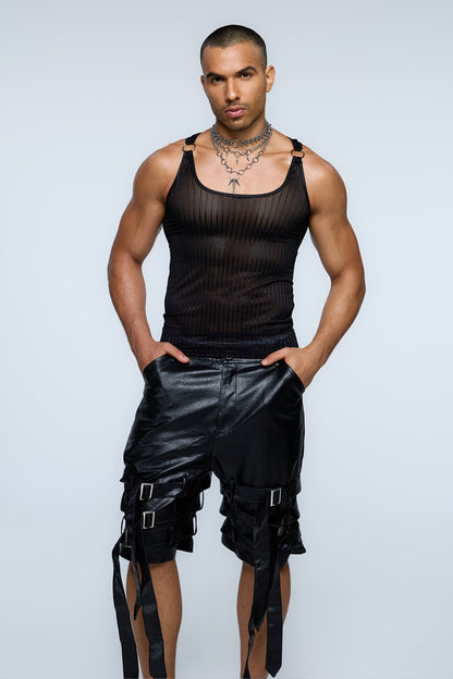 Fluid Shell Mesh Stripe Tank Top
