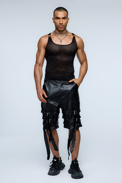 Fluid Shell Mesh Stripe Tank Top