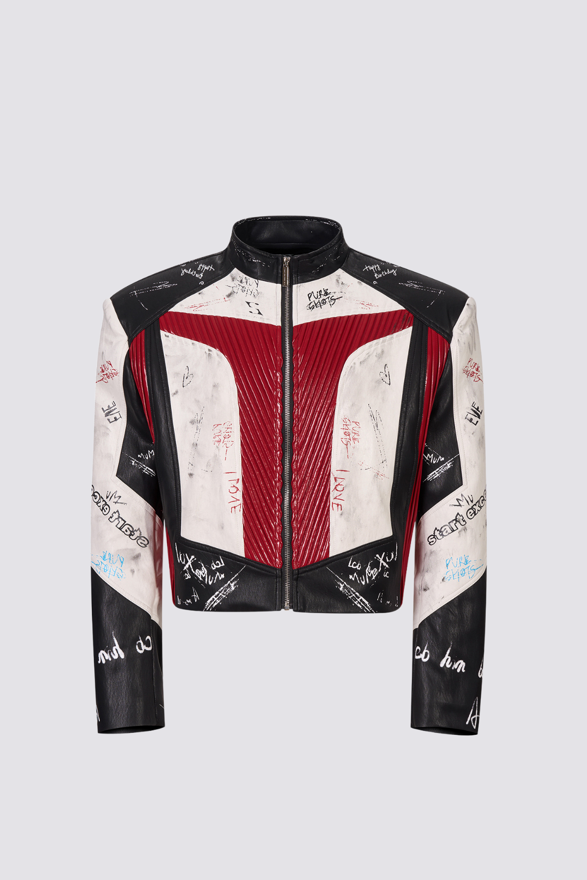 Frame Circuit Leather Print Crop Jacket Red