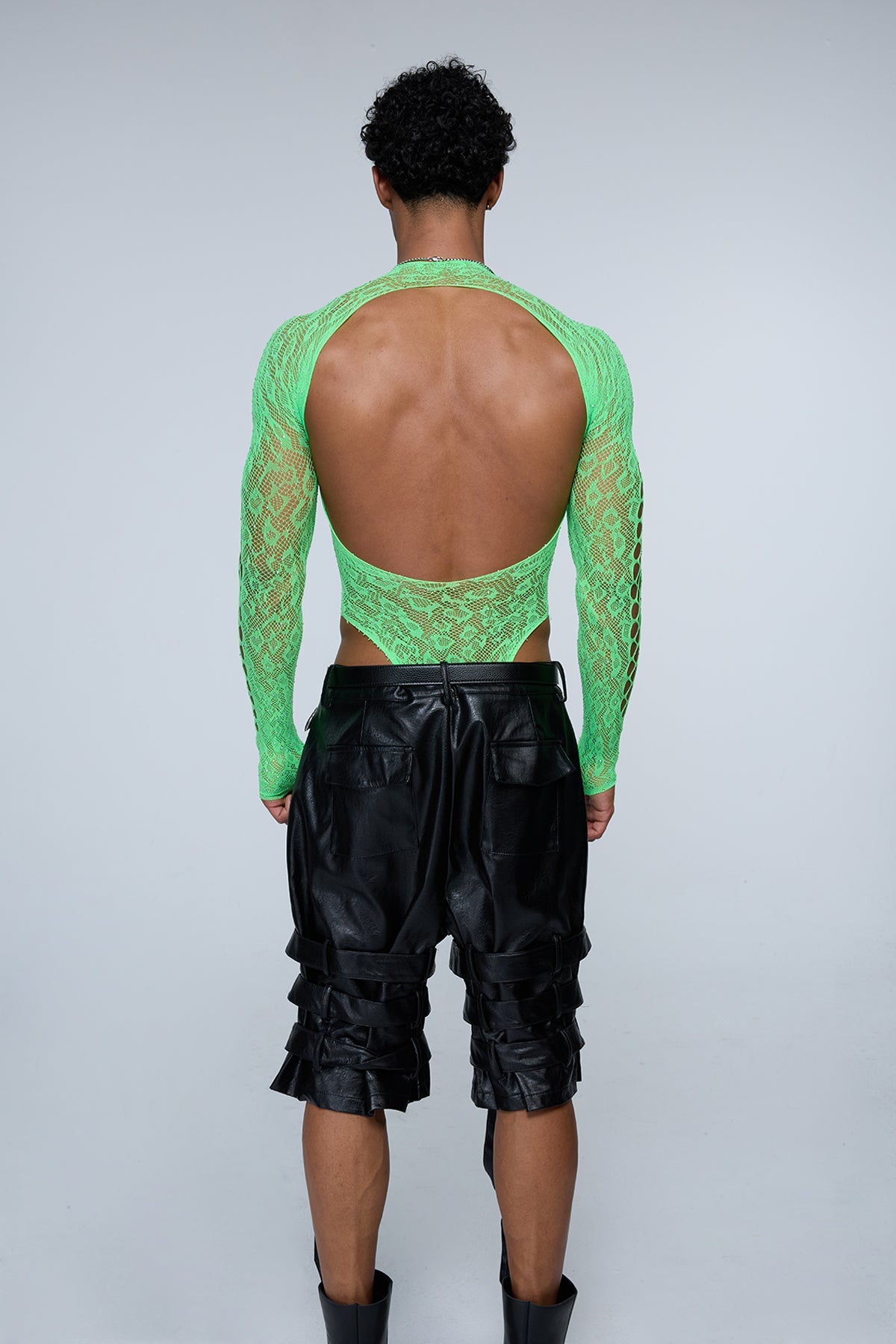 Full Anatomy Fishnet Rhinestone Bodysuit Green