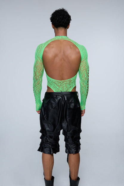 Full Anatomy Fishnet Rhinestone Bodysuit Green