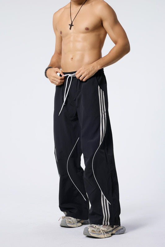 Future Shell Striped Straight Deconstructed Pants