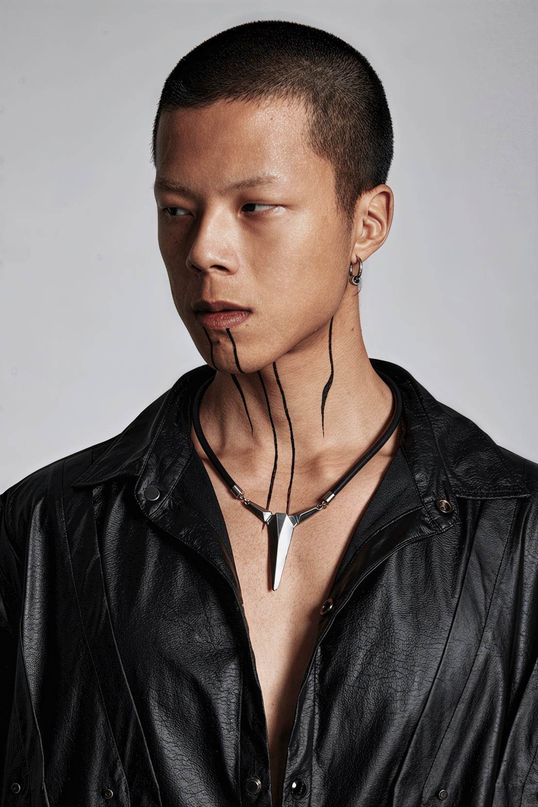 Geometric Zircon Pendant Necklace - Leather Cord Design