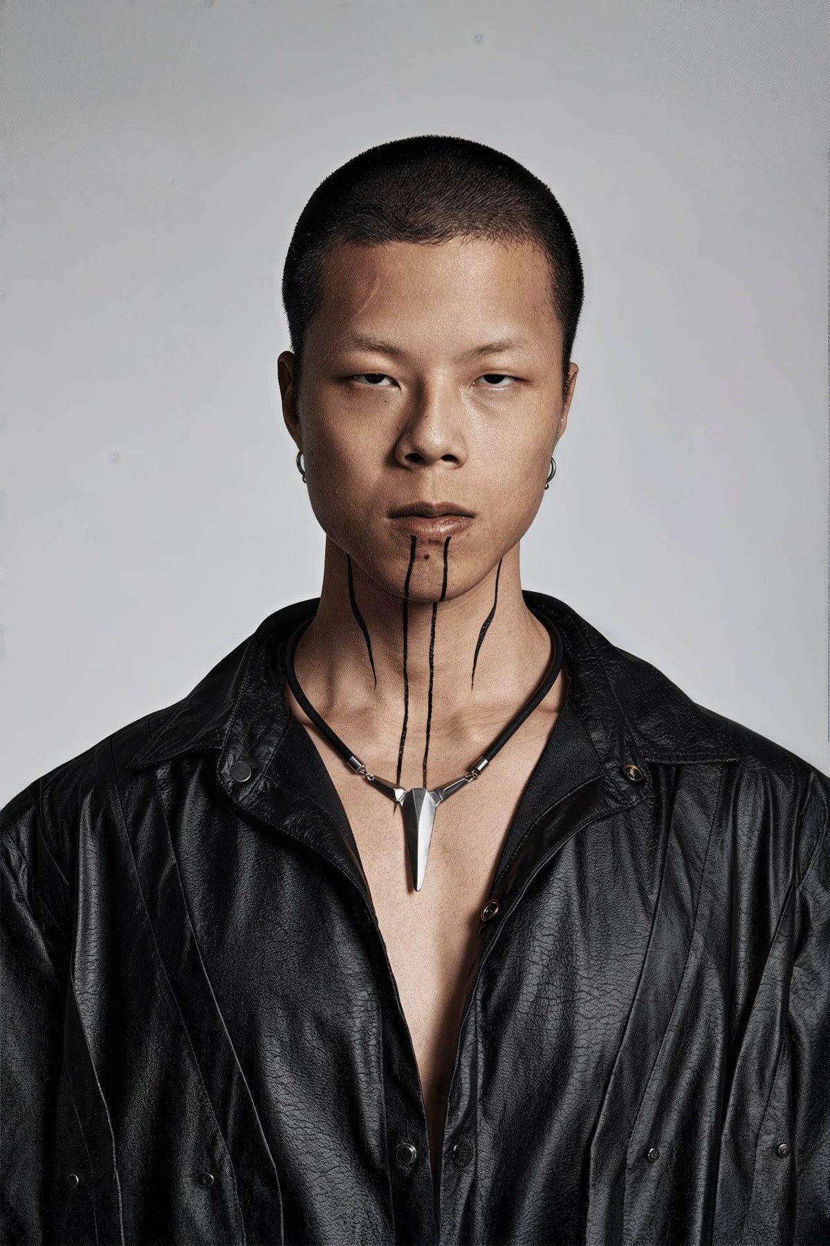 Geometric Zircon Pendant Necklace - Leather Cord Design