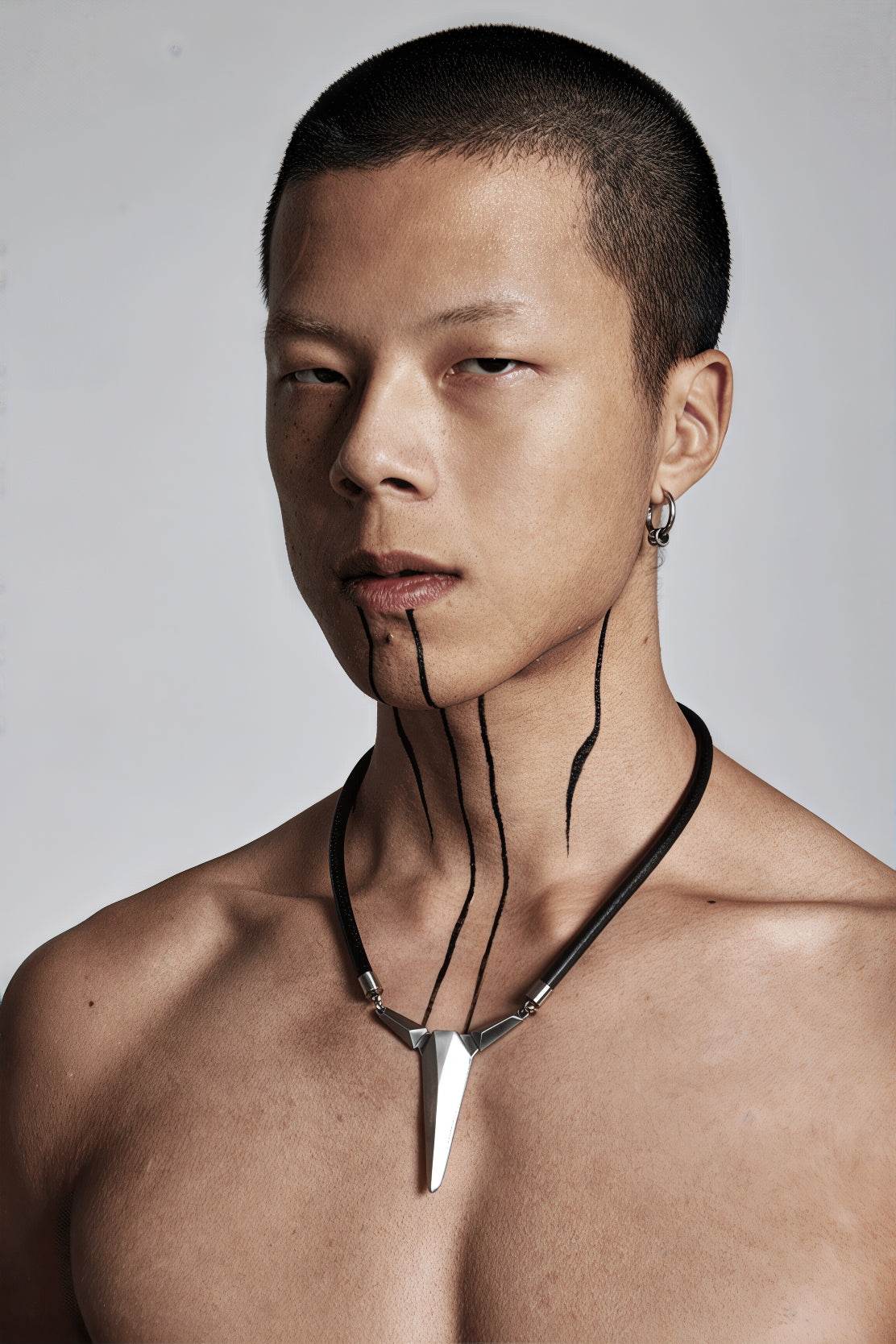 Geometric Zircon Pendant Necklace - Leather Cord Design