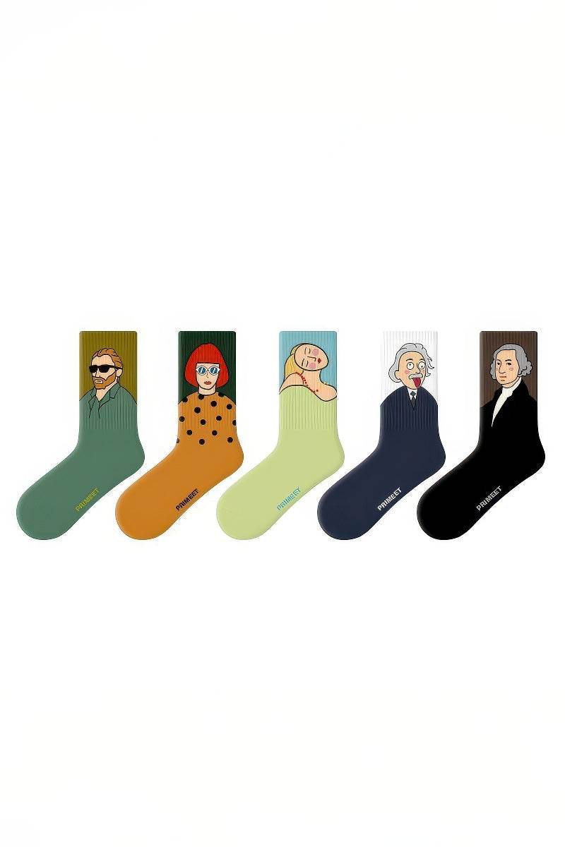 Unisex Graphic Crew Socks - Whimsical Print Cotton Mid-Calf Athletic Socks