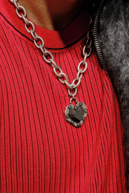 Concrete Heart Necklace – Unisex Grey Diamond Style