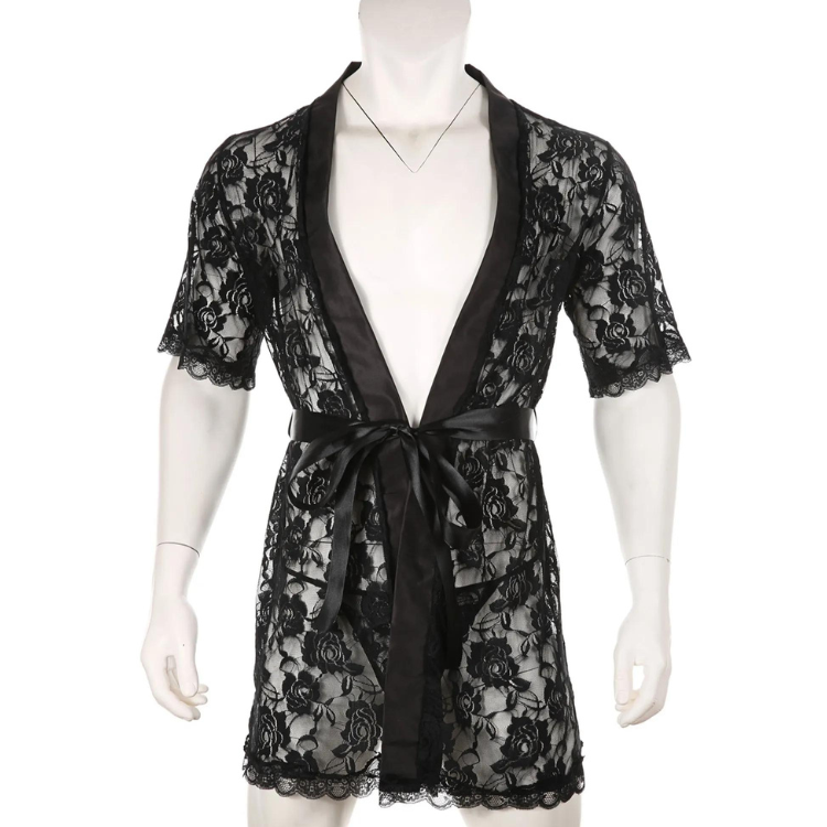 Genderqueer Transparent Lace Bathrobe & Thong Set