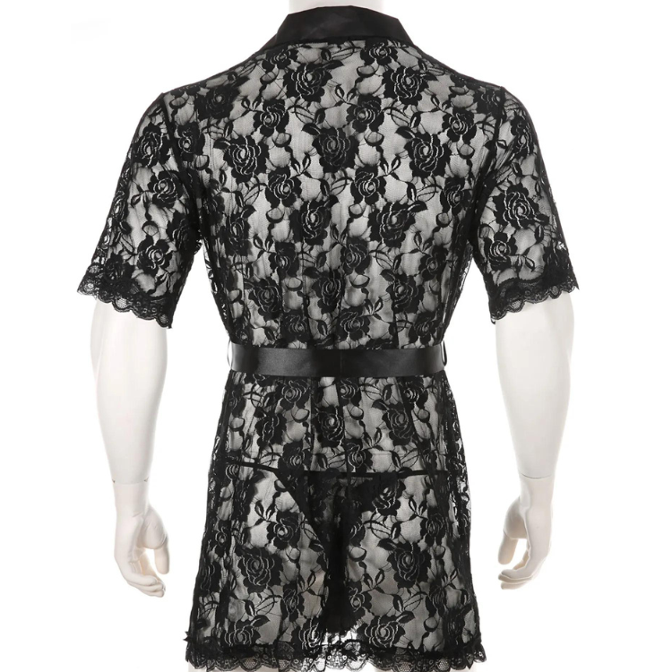 Genderqueer Transparent Lace Bathrobe & Thong Set
