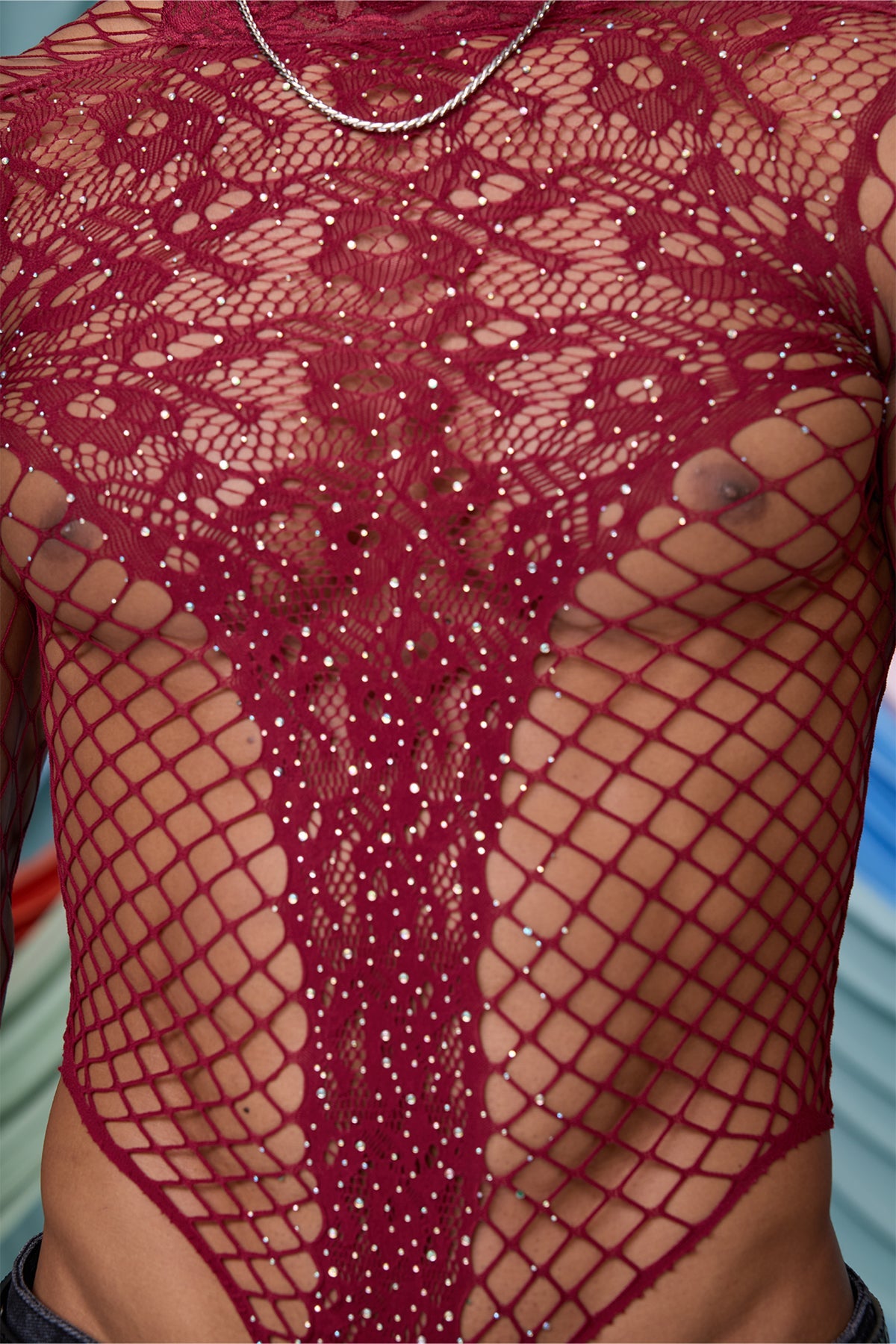 Gentle Obscure Fishnet Lace Long Sleeve Bodysuit