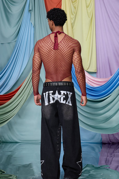 Gentle Obscure Fishnet Lace Long Sleeve Bodysuit