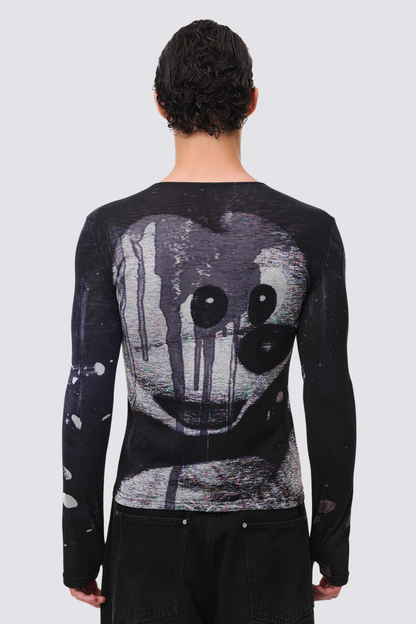Ghost Mark Long Sleeve Print Top