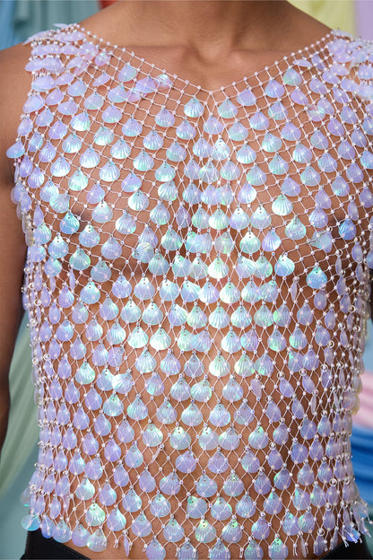 Gloom Crystal Shell Embellished Tank Top White