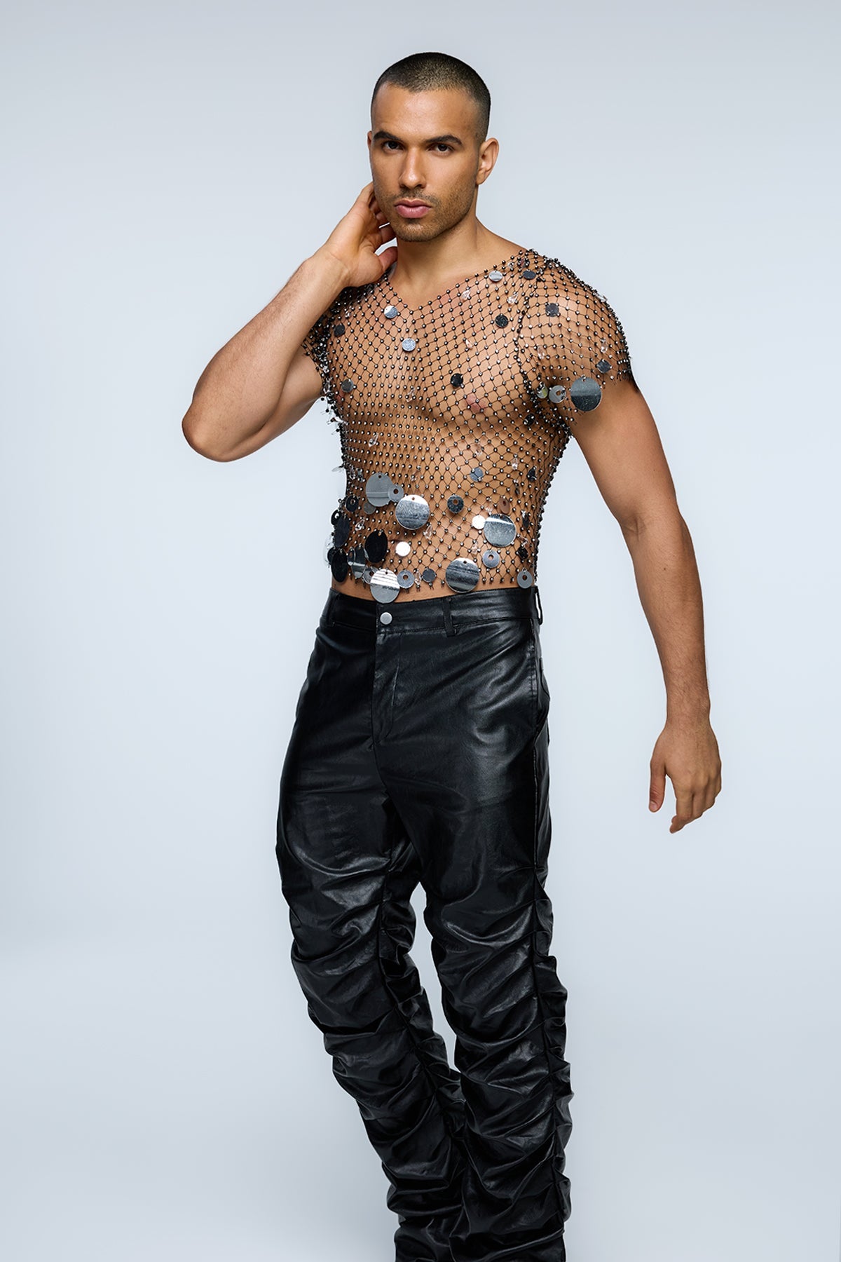 Gloss Alloy Sequin Rhinestone Chainmail Top