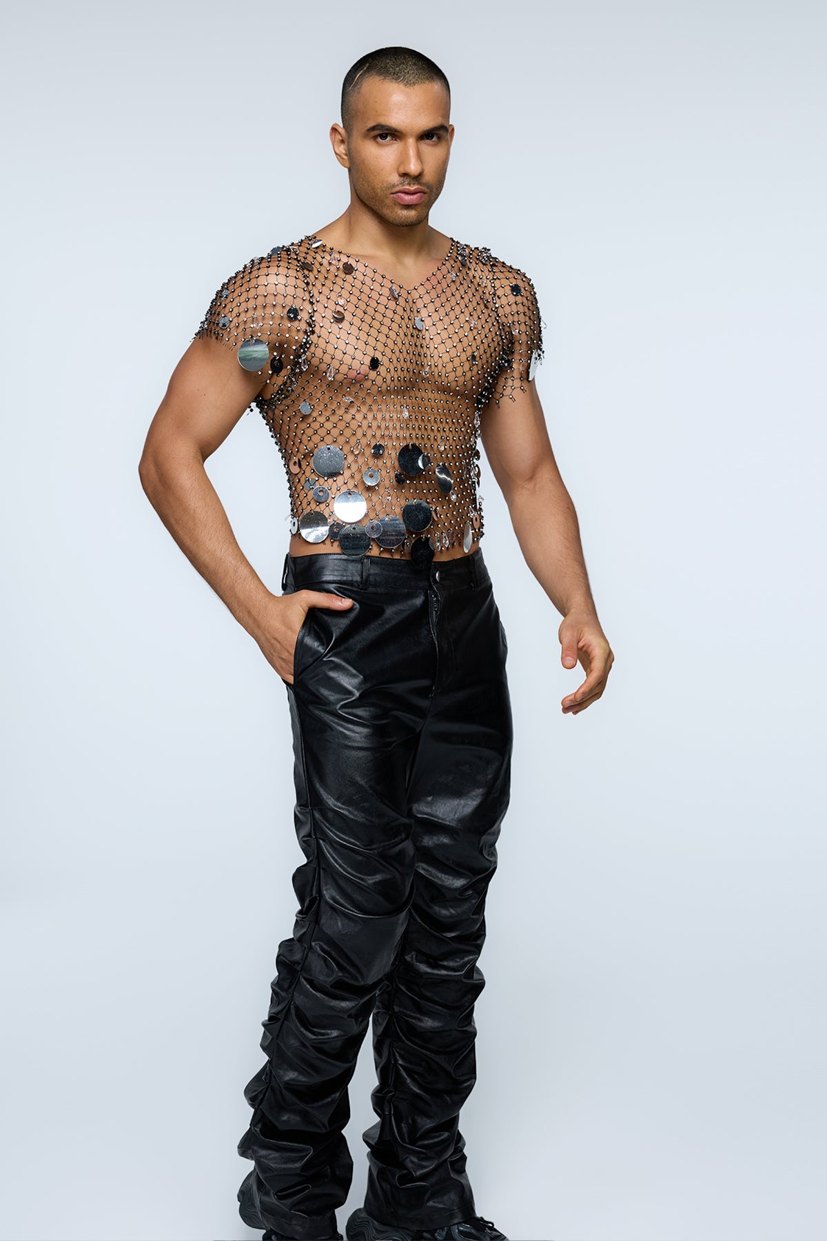 Gloss Alloy Sequin Rhinestone Chainmail Top