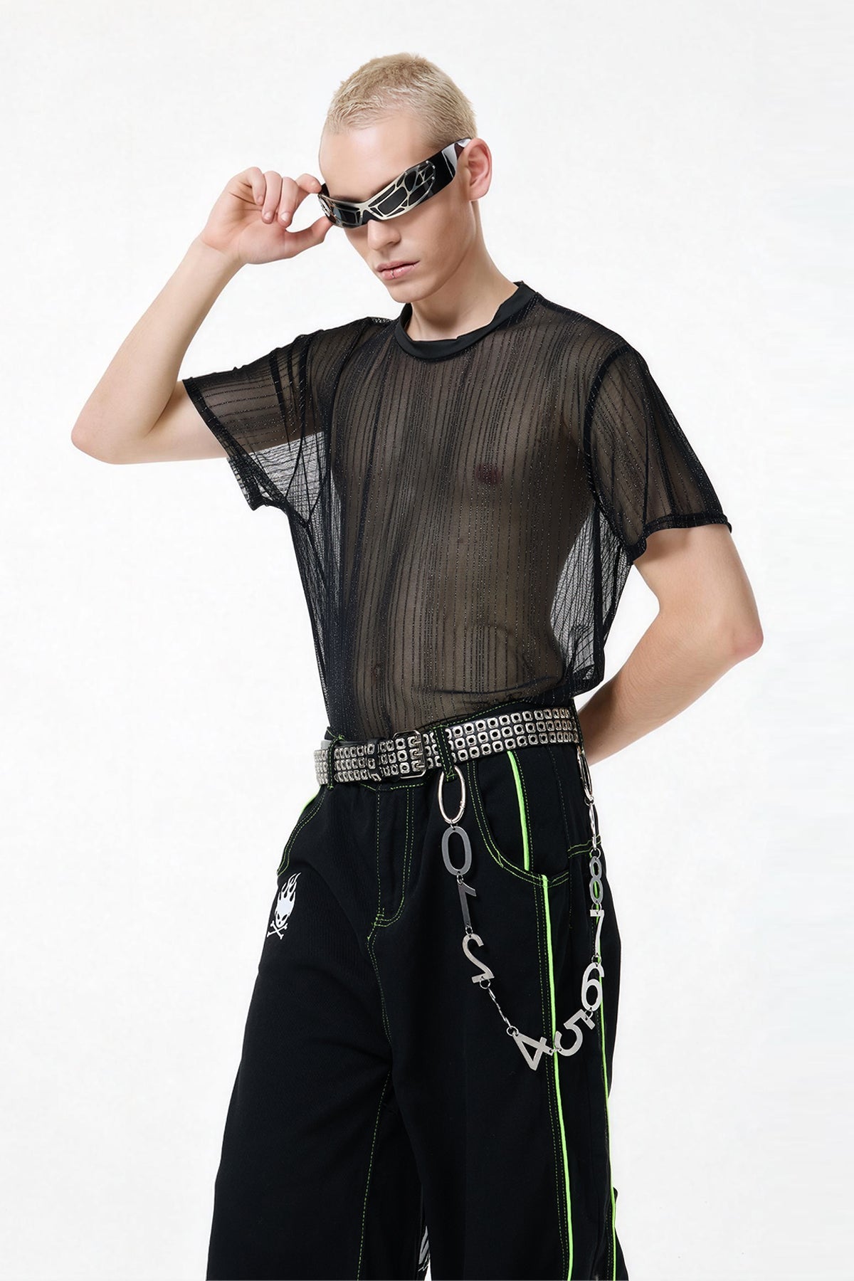 Glow Flow Mesh Top Black