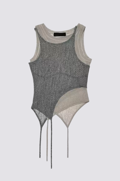 Glow Pulse Mesh Asymmetric Tank Top Grey