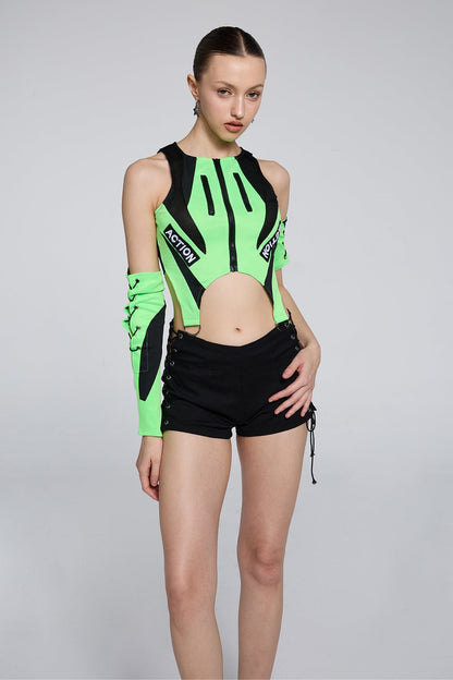 Glow Thread Sleeveless Print Top With Sleeves