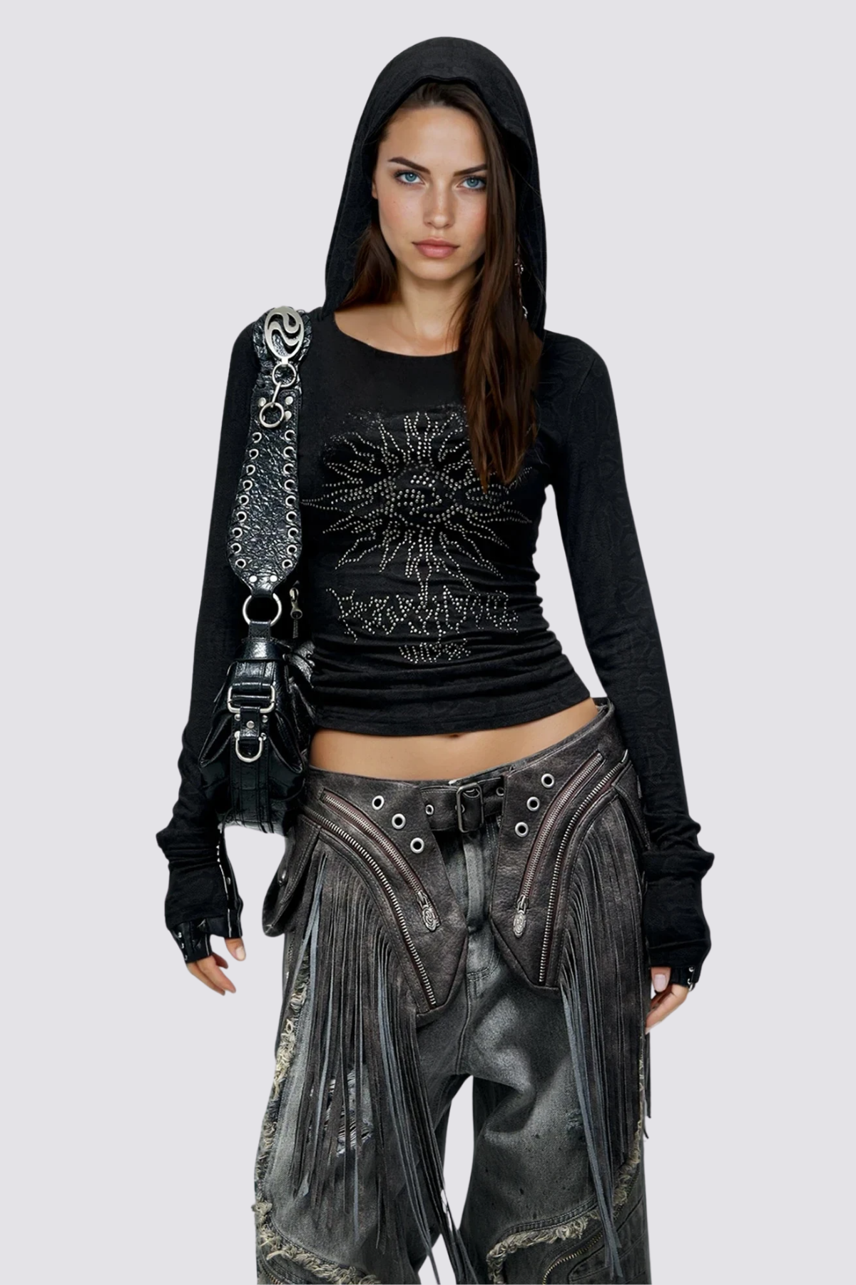 Glow Veil Long Sleeve Hooded Top Black