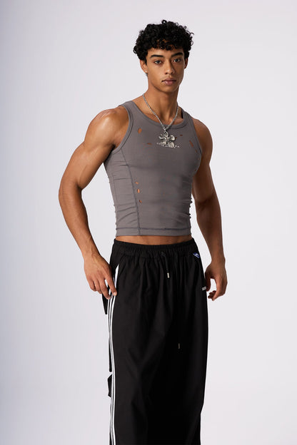 Grey Syntax Ripped Sleeveless Top Grey