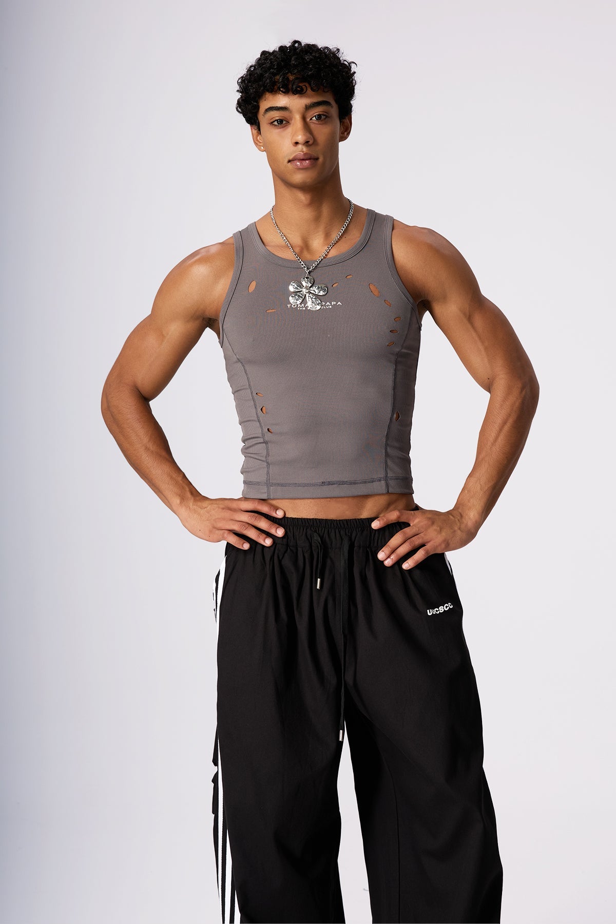 Grey Syntax Ripped Sleeveless Top Grey