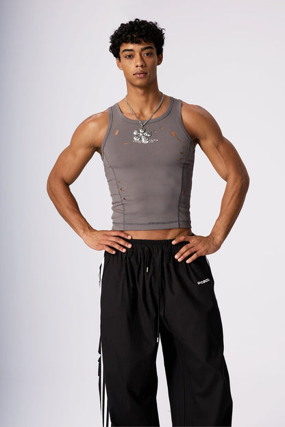 Grey Syntax Ripped Sleeveless Top Grey