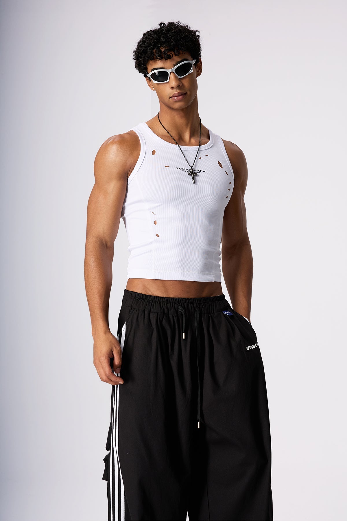 Grey Syntax Ripped Sleeveless Top White