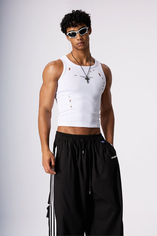Grey Syntax Ripped Sleeveless Top White