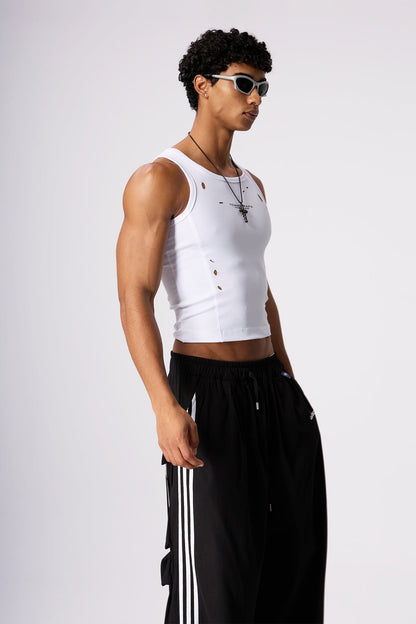 Grey Syntax Ripped Sleeveless Top White