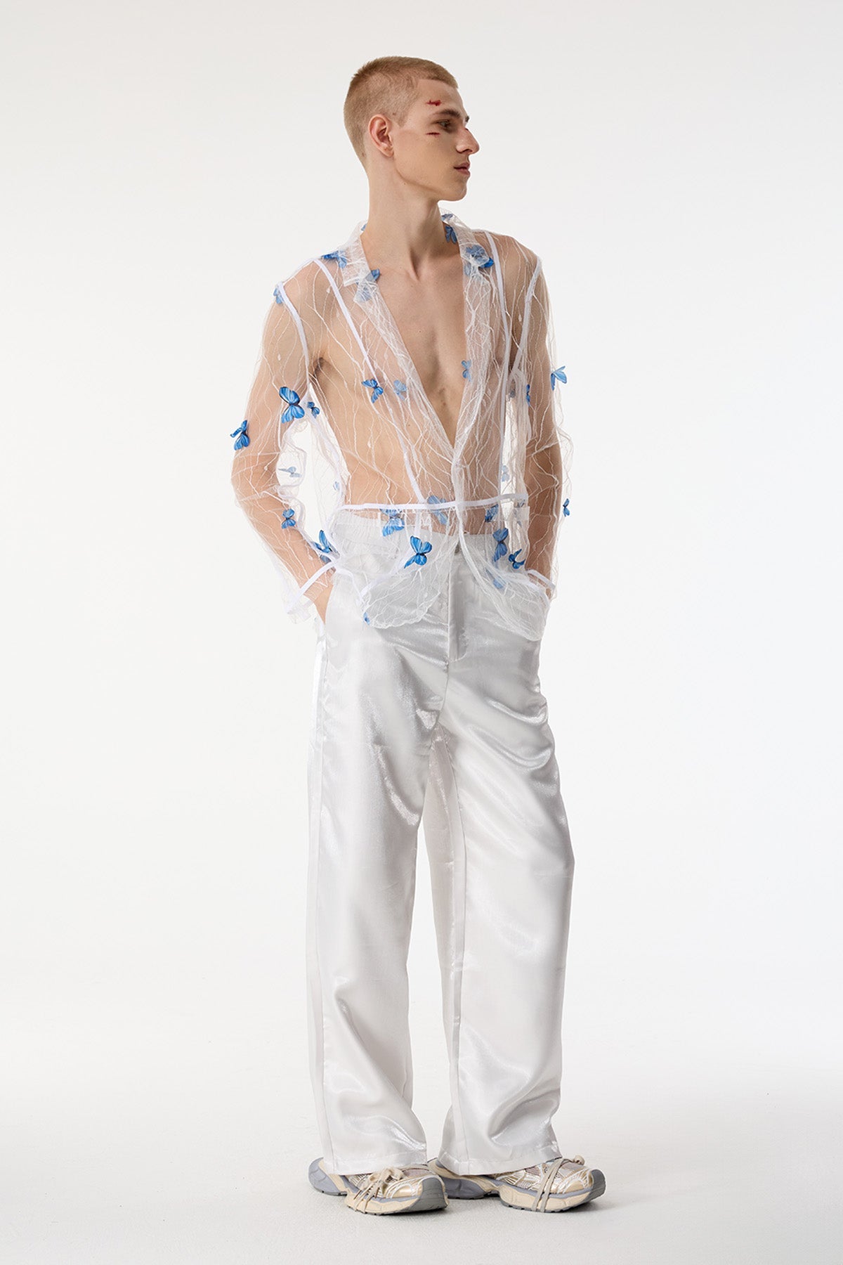 Grid Fusion Butterfly Lace Mesh Jacket