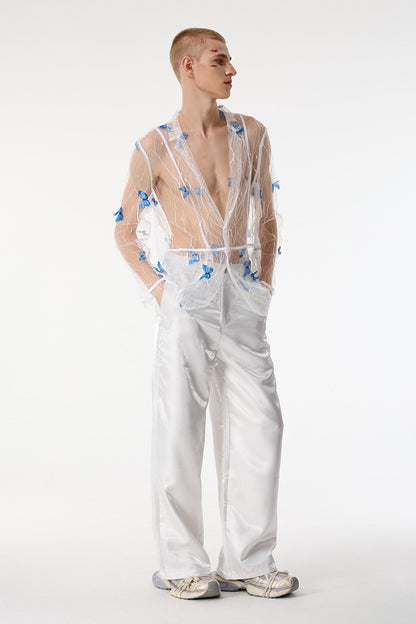 Grid Fusion Butterfly Lace Mesh Jacket