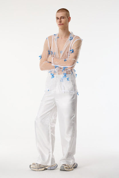 Grid Fusion Butterfly Lace Mesh Jacket