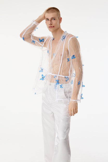 Grid Fusion Butterfly Lace Mesh Jacket