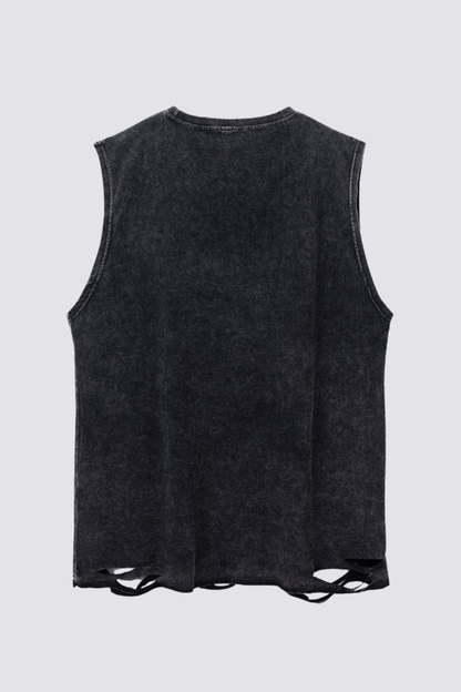 Grid Whirl Print Ripped Sleeveless Top