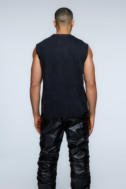 Grid Whirl Print Ripped Sleeveless Top