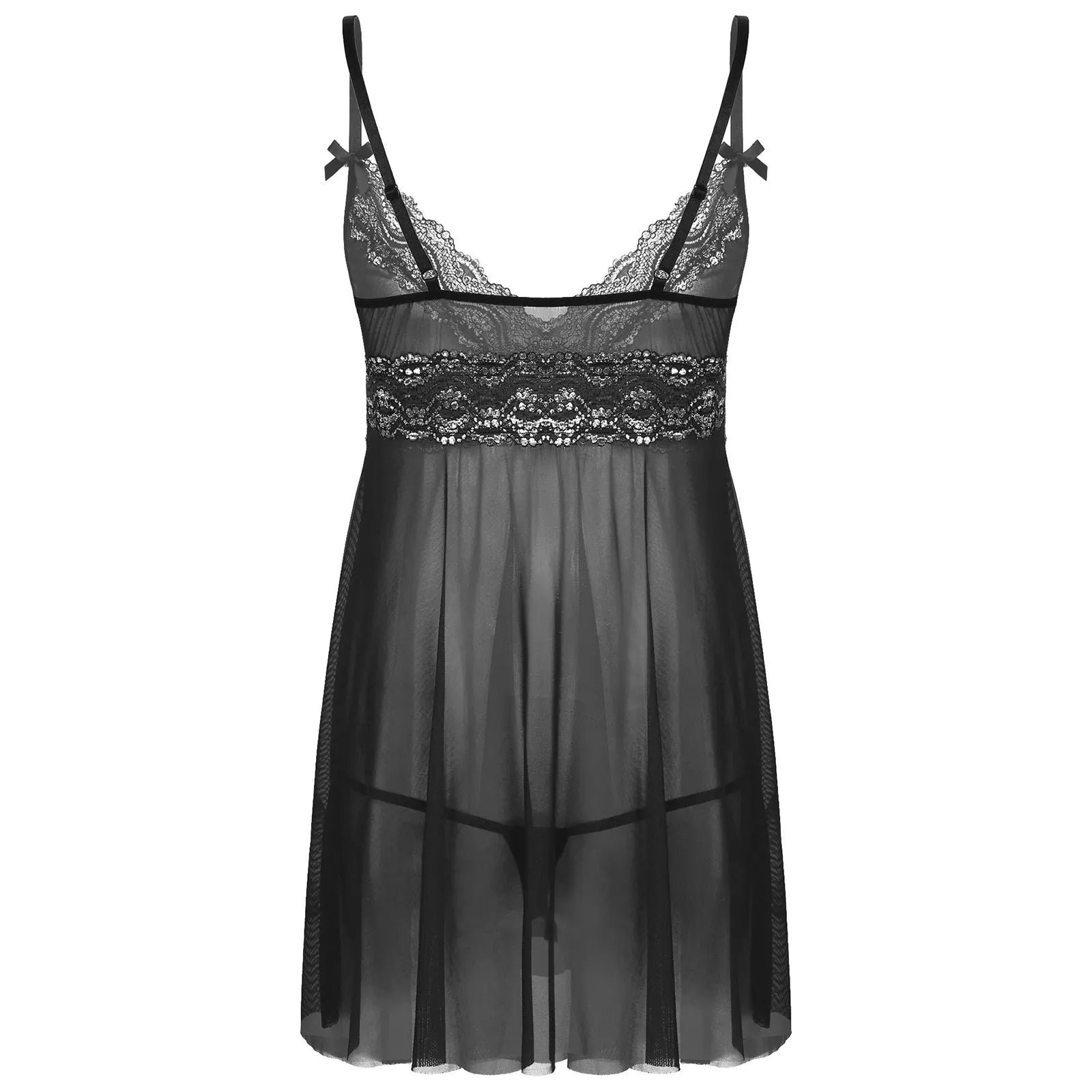 Mesh Floral Lace Sissy Mini Nightgown Set