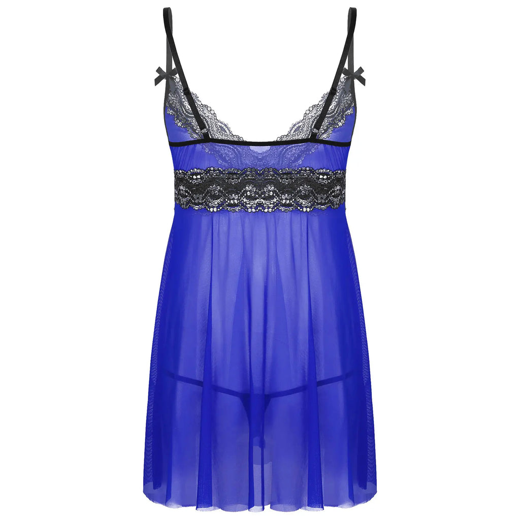 Mesh Floral Lace Sissy Mini Nightgown Set