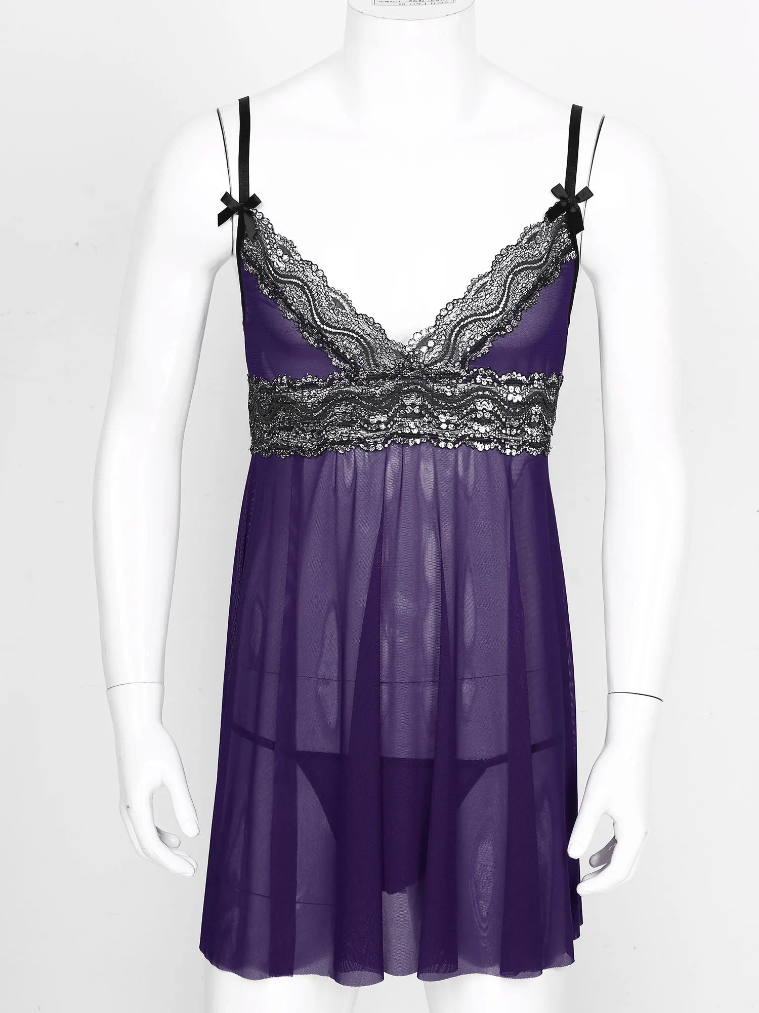 Mesh Floral Lace Sissy Mini Nightgown Set