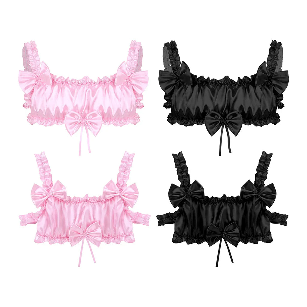 Androgynous Ruffled Satin Crop Top Lingerie