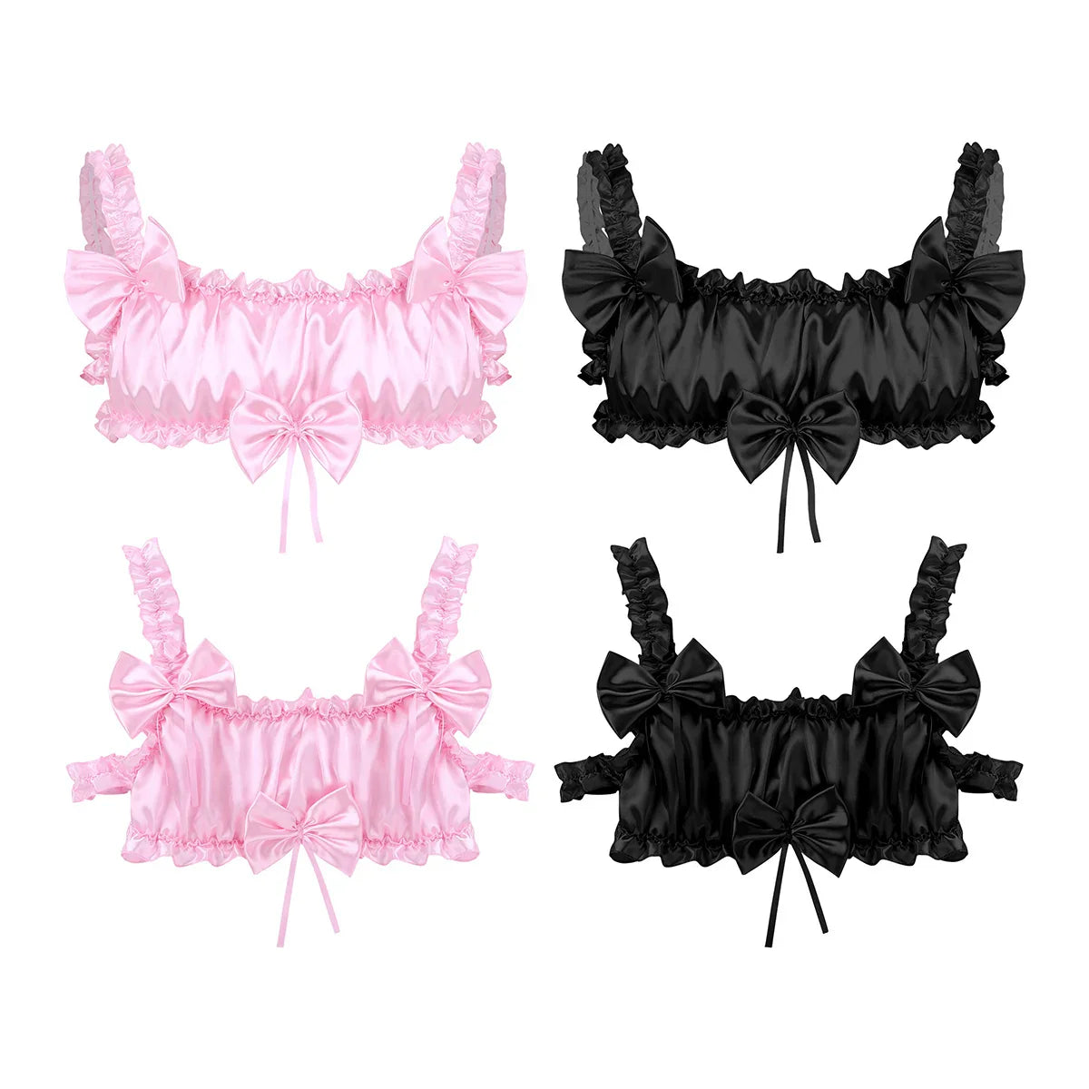 Androgynous Ruffled Satin Crop Top Lingerie