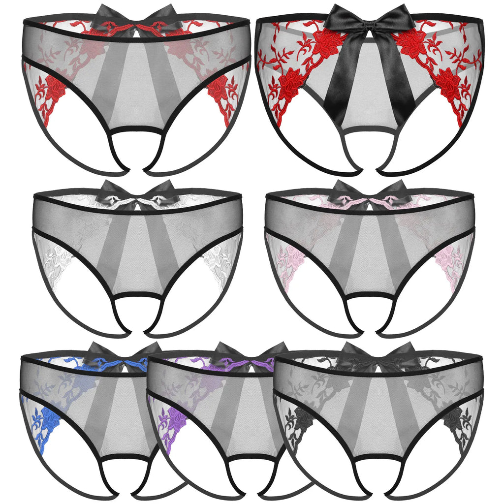 Open Crotch Embroidered Mens Lace Briefs