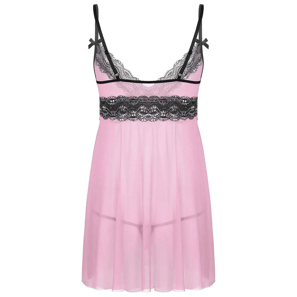Mesh Floral Lace Sissy Mini Nightgown Set