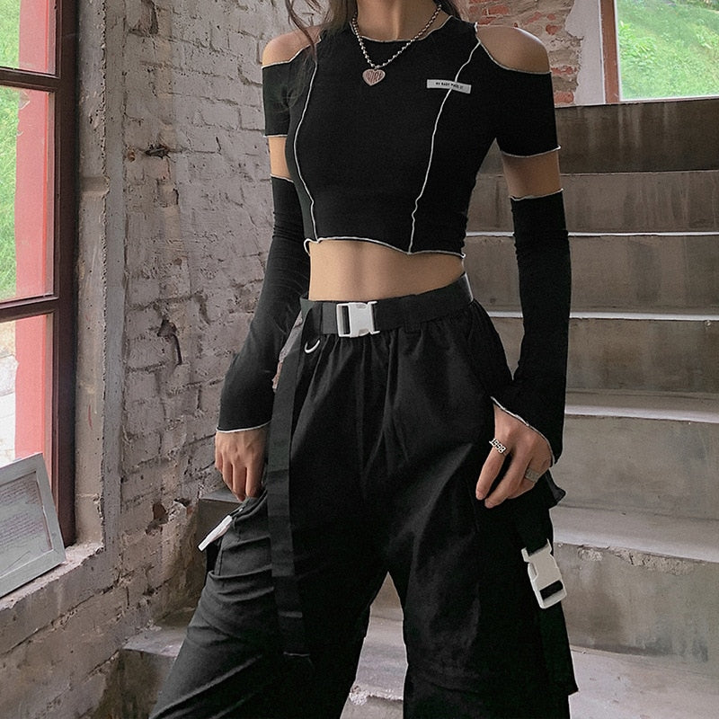 Black Cut-out Crop Top