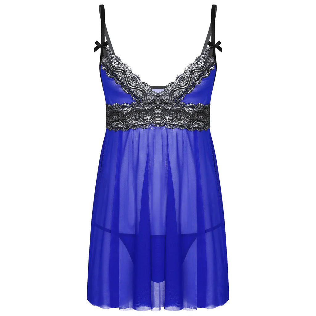 Mesh Floral Lace Sissy Mini Nightgown Set