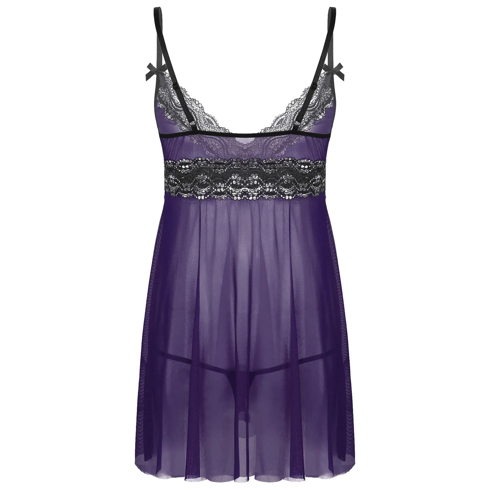 Mesh Floral Lace Sissy Mini Nightgown Set