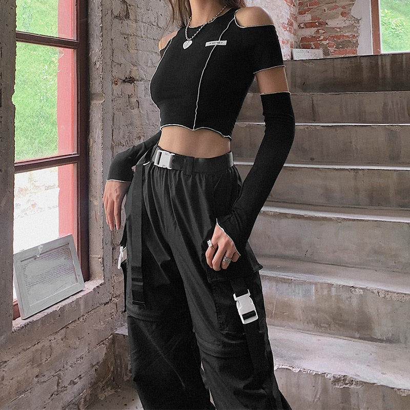 Black Cut-out Crop Top