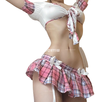 Pink Plaid Skirt Set