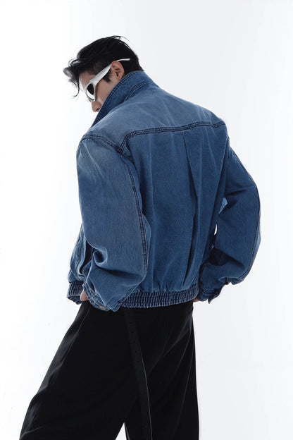 Heavyweight Denim Jacket - Washed Shoulder Pads & Metal Zipper Design